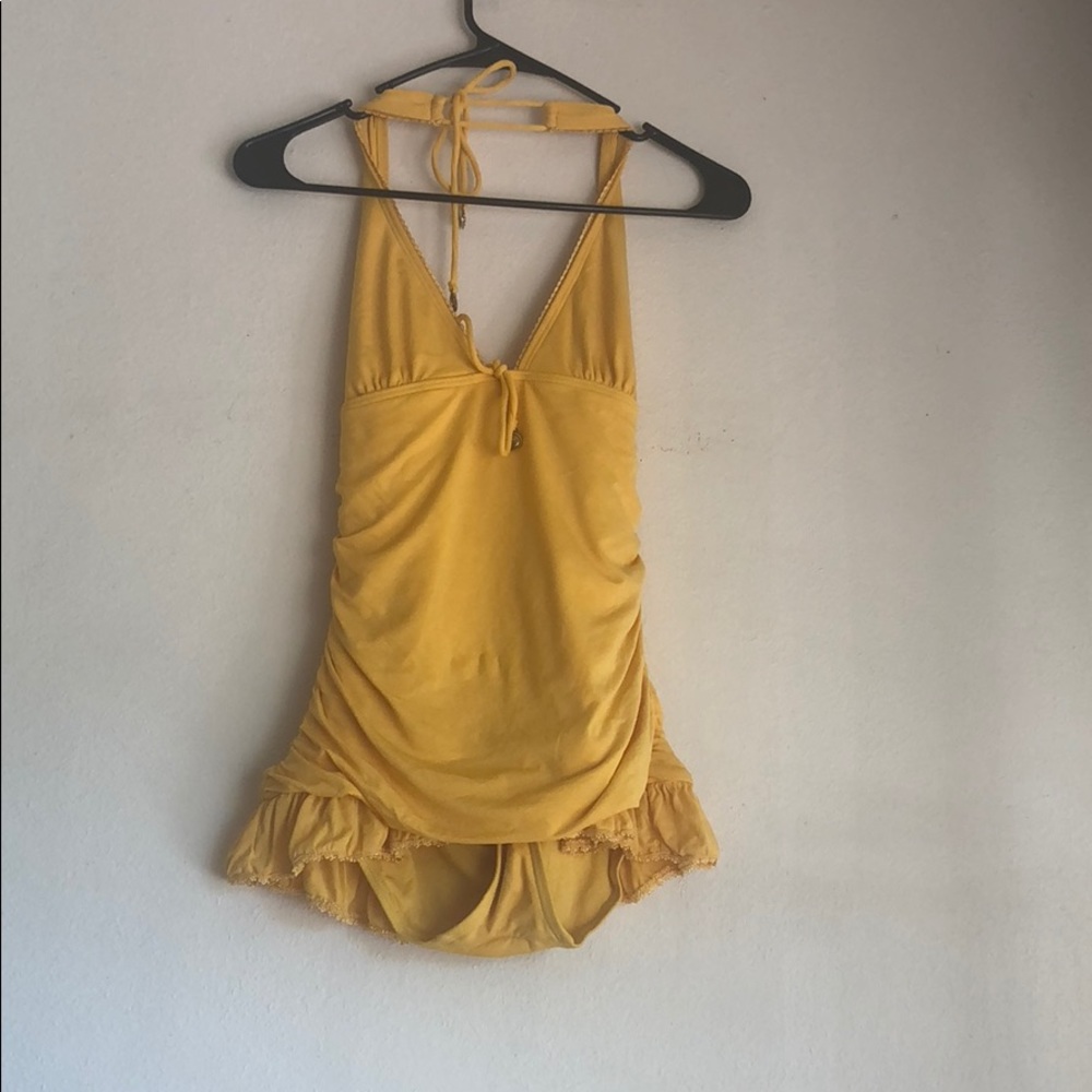 Juicy couture shirred halter swim dress